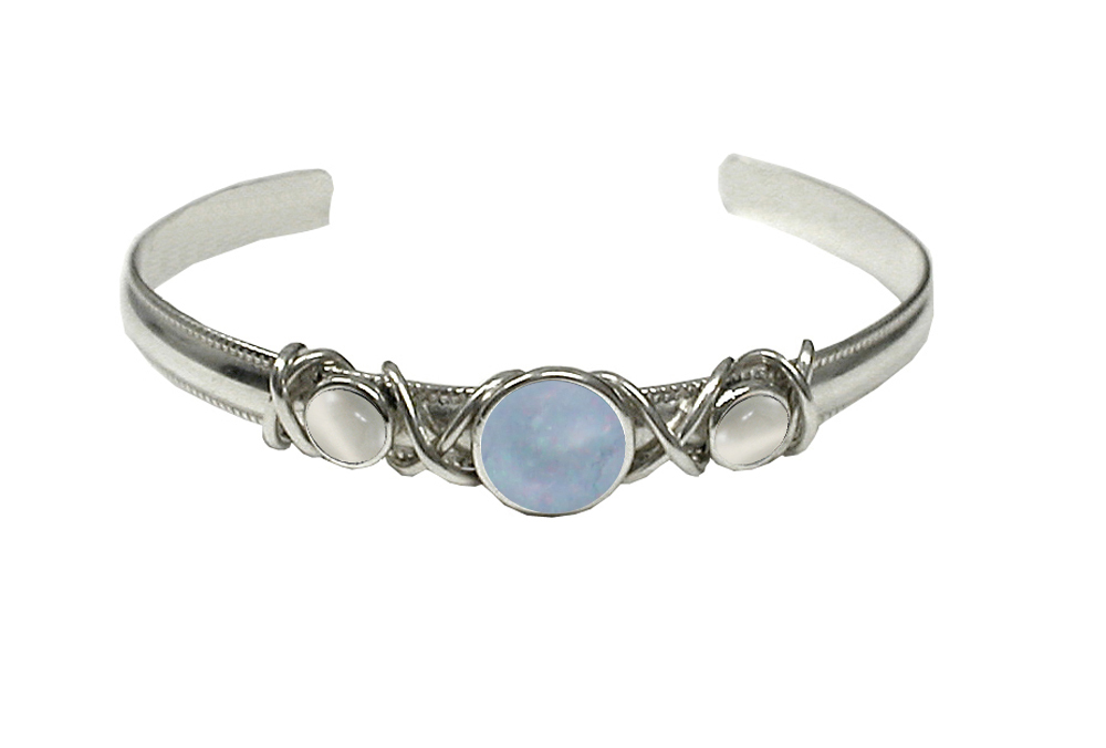 Sterling Silver Hand Made Cuff Bracelet With White Moonstone